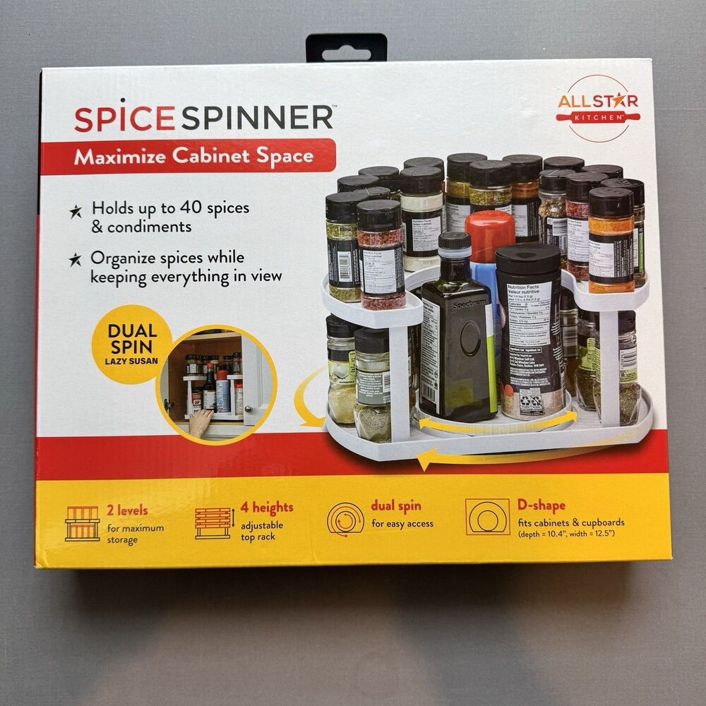 NIB Allstar Kitchen Spice Spinner  - 2 Levels - 4 Heights - Dual Spin - Holds 40